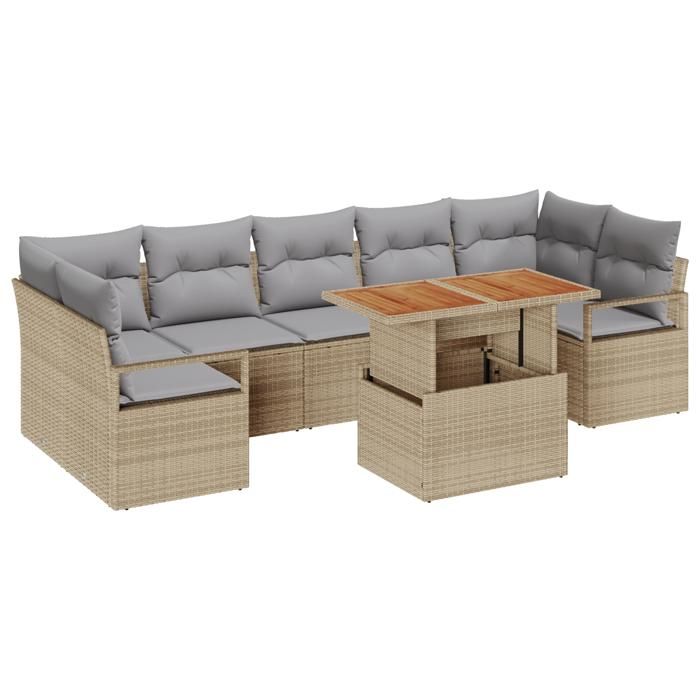 Ensemble de Canapé de Jardin 8 pièces avec coussins Beige Rattan poly, Canapé de Jardin 2 places avec rangement et coussins 3358415