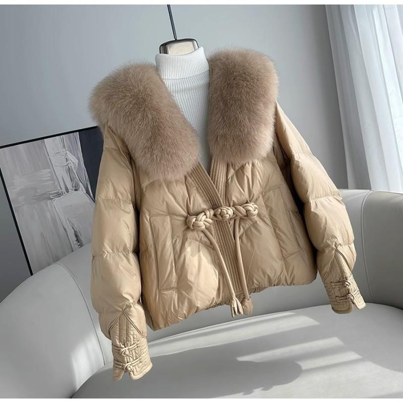 Womens Oversized Duck Down Puffer Coat With Real Fox Fur Trim Hood Warm Thick Winter Jacket Urban Casual Outdoor
