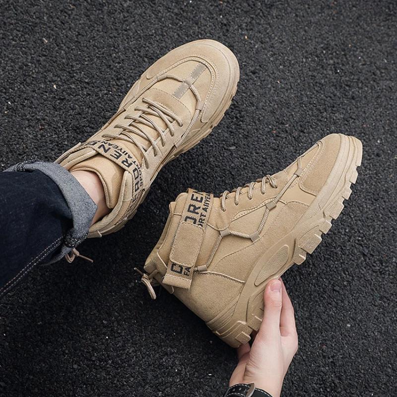 Fashion Boots Men High Top Boots Men's Leather Shoes Winter Fashion Warm Shoes Outdoor Sneakers Lace Up Non-Slip Ankle Boots Male Botas