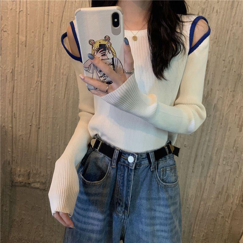 

Осінньо-зимовий трикотажний базовий шар светр дизайнерський нішевий оригінальний трикотажний топ з відкритими плечима жічий одяг S