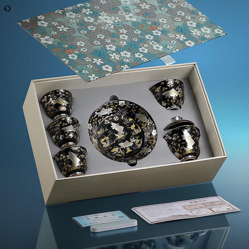 Master Zheng Wenqiang's Ceramic Gilt Silver Gaiwan Tea Set