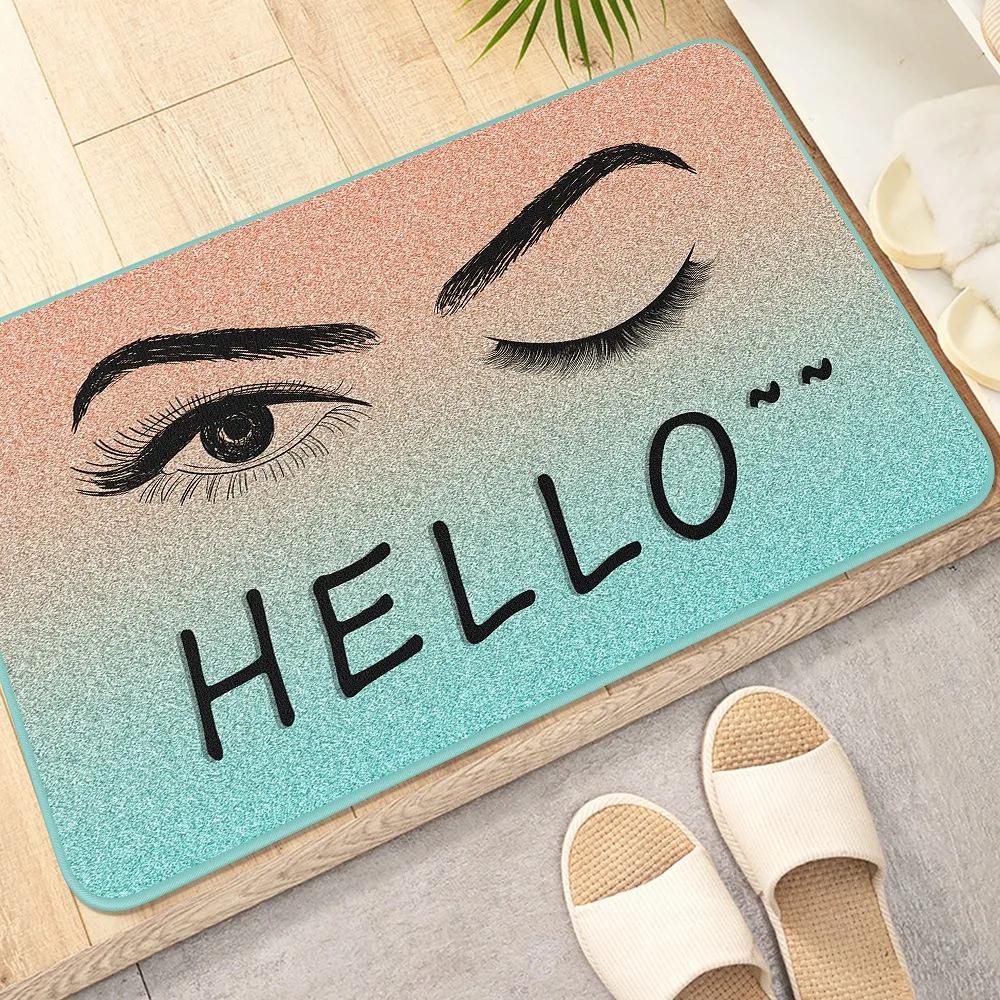 Welcome Eyelash Doormat Pink Glitter Eye Print Non Slip Washable Floor Mat for Home Entrance Hallway Decor