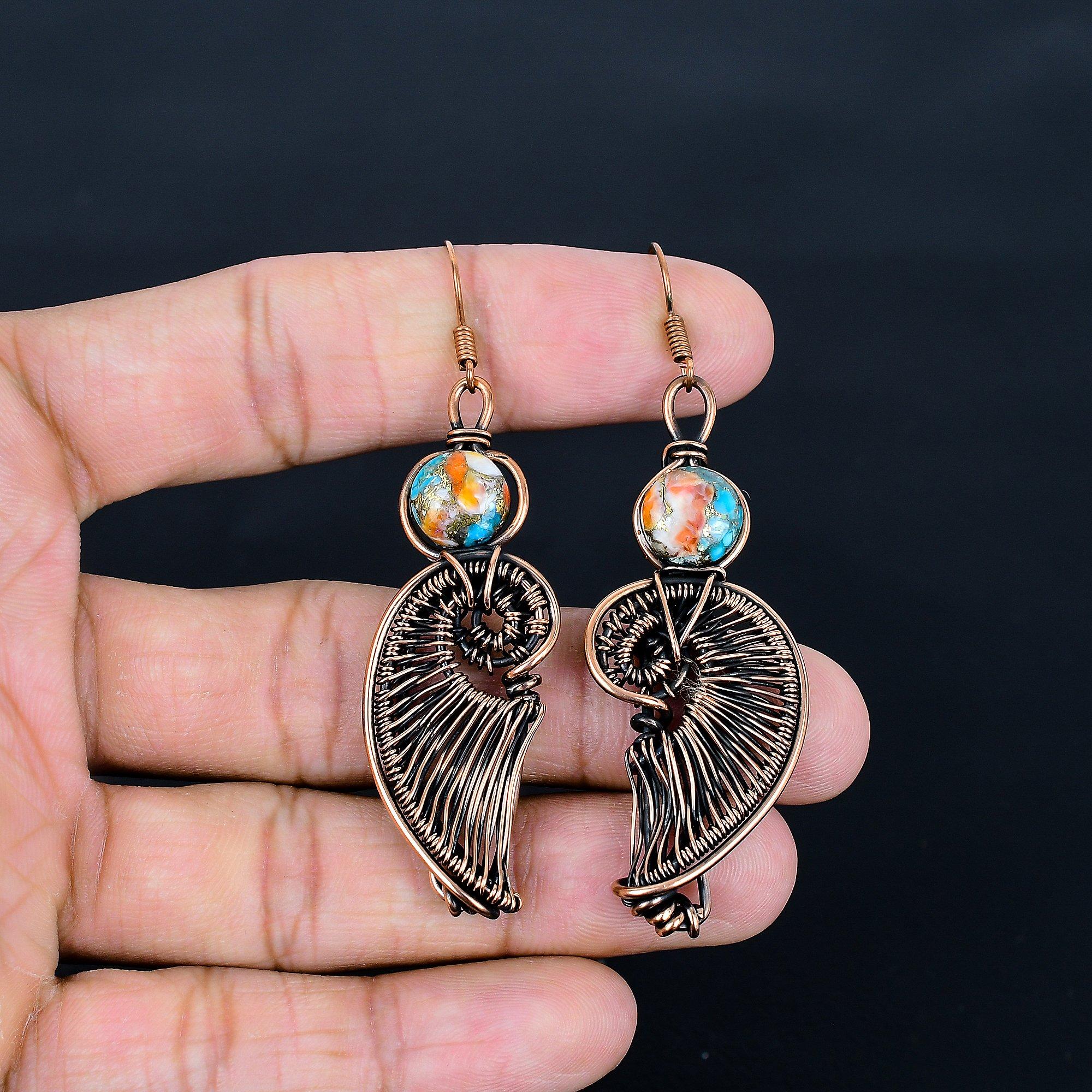 

Spiny Oyster Earrings, 999 Copper Wire Wrapped Jewelry, Gemstone Earrings, Gift For Her Handmade Dainty Jewelry