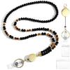 Lanyards for ID Badges for Women Cute,Teacher Lanyard for Women Retractable Natural Crystal Beaded Lanyards for Keys
