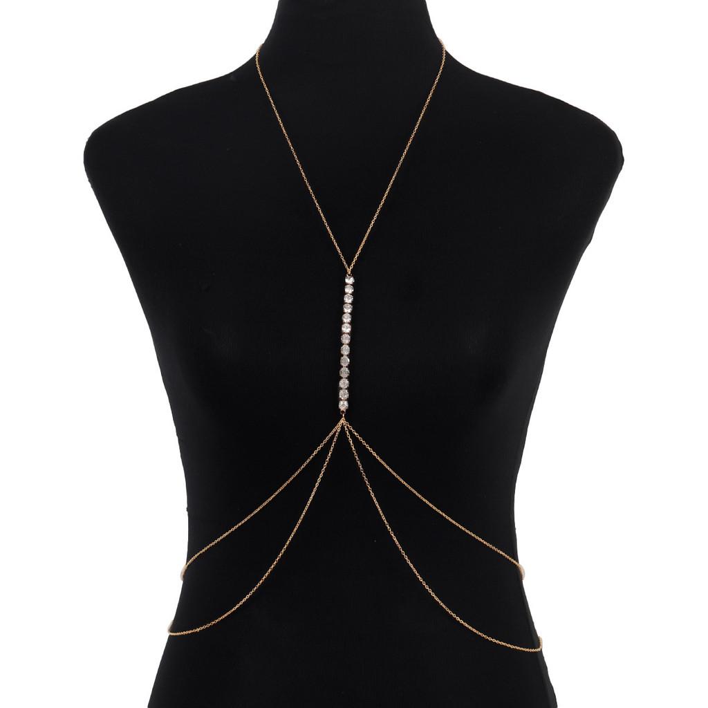 Minimalist Geometric Metal Body Chain With Water Diamond For Fashion Casual Wear