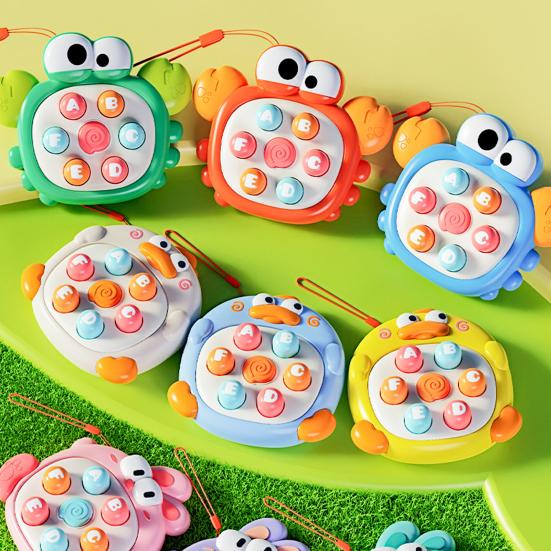 Animal Push Button Game Console with Lanyard Cartoon Rabbit Crab Duck Press Button Game Machine Toddler Educational Finger Clicker Fidget