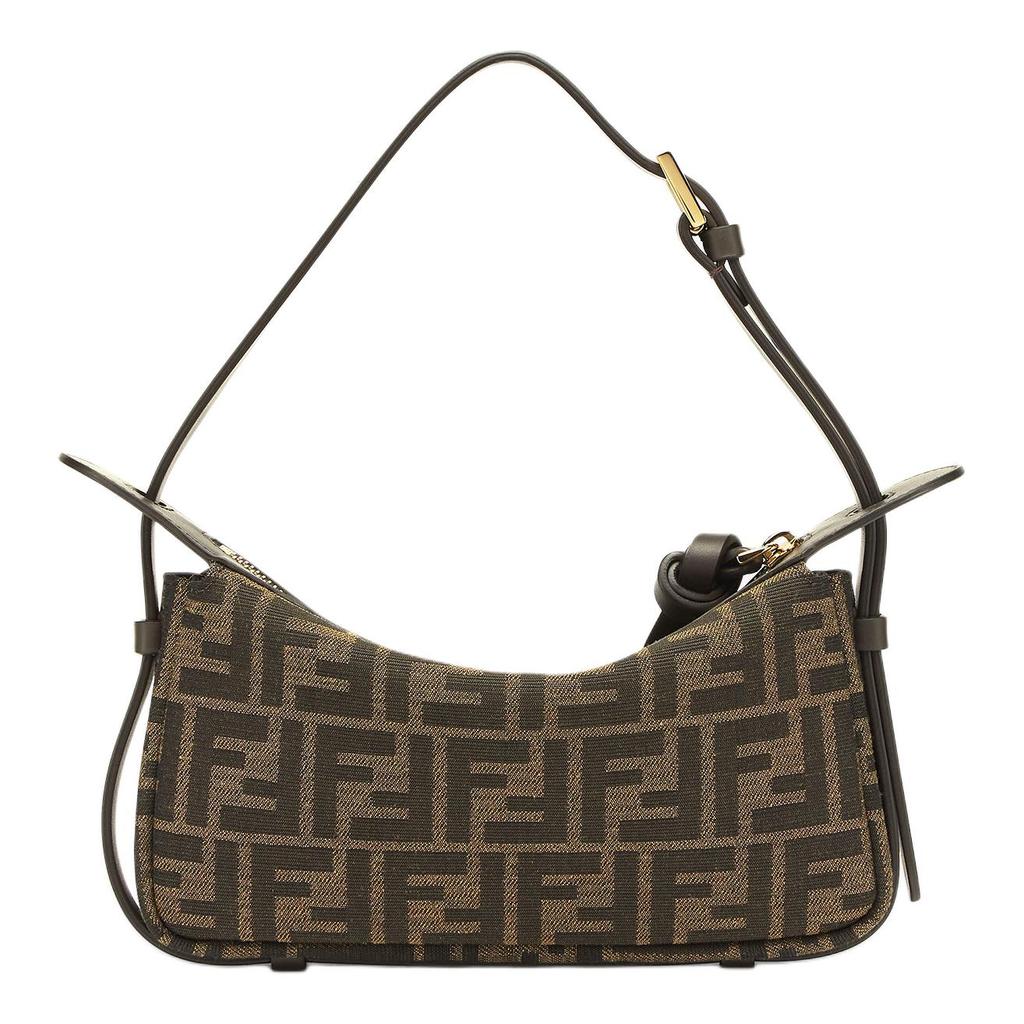 Fendi Simply Adjustable Shoulder Bag With Zipper Closure Polyester Nylon Pu Cotton Resin Single Shoulder Bag Mini Women'S Brown