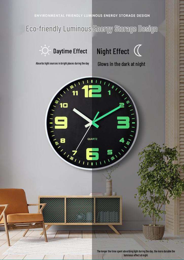 12-Inch Silent Luminous Quartz Wall Clock - Plastic, Creative Design, Popular Item