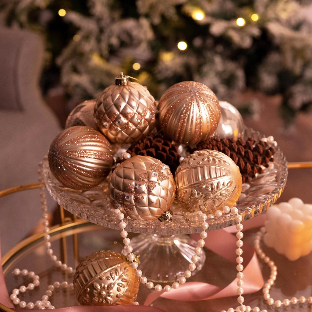 Valery Madelyn Christmas Christmas Set of Rose Christmas Tree Gorgeous Ornaments Ornaments, Luxurious, Large, 8cm, Nordic-Style Balls, 16, Gold,