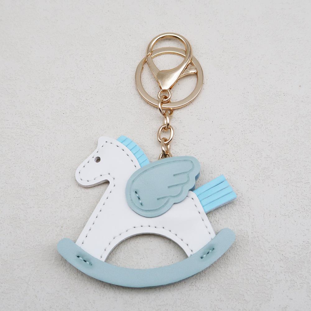Women Leather Charms Bag Pendant KeyChain Cartoon Pony Rocking Horses Keyring Cute Animal Ornament Accessories