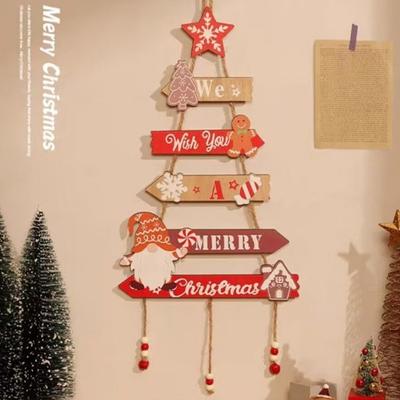 2026 New Christmas Hanging Pendant Wooden Xmas Tree Shape Xmas Tree Ornament Handmade Door Pendant Party Decor