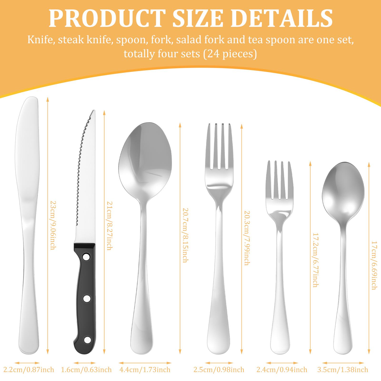 

24Pcs Sliver Tableware Stainless Steel 304 Cutlery Matte Dinner Set Western Fork Spoon Mirror Flatware Dishwasher Safe