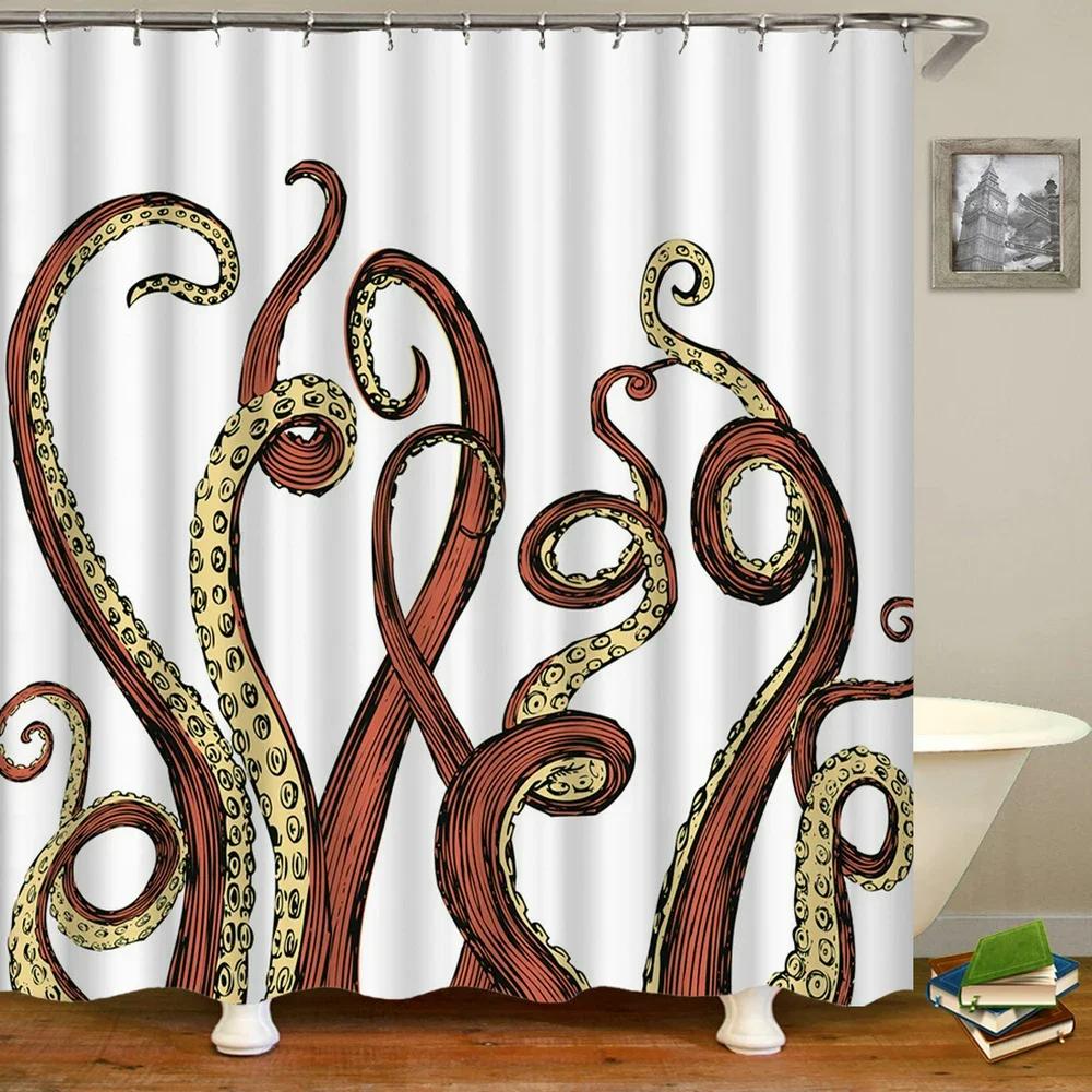 Octopus Seas Shower Curtains Bath Curtain 180*180cm Waterproof Bathroom Home Decor Washable Fabric Bathroom Screen With 12 Hooks