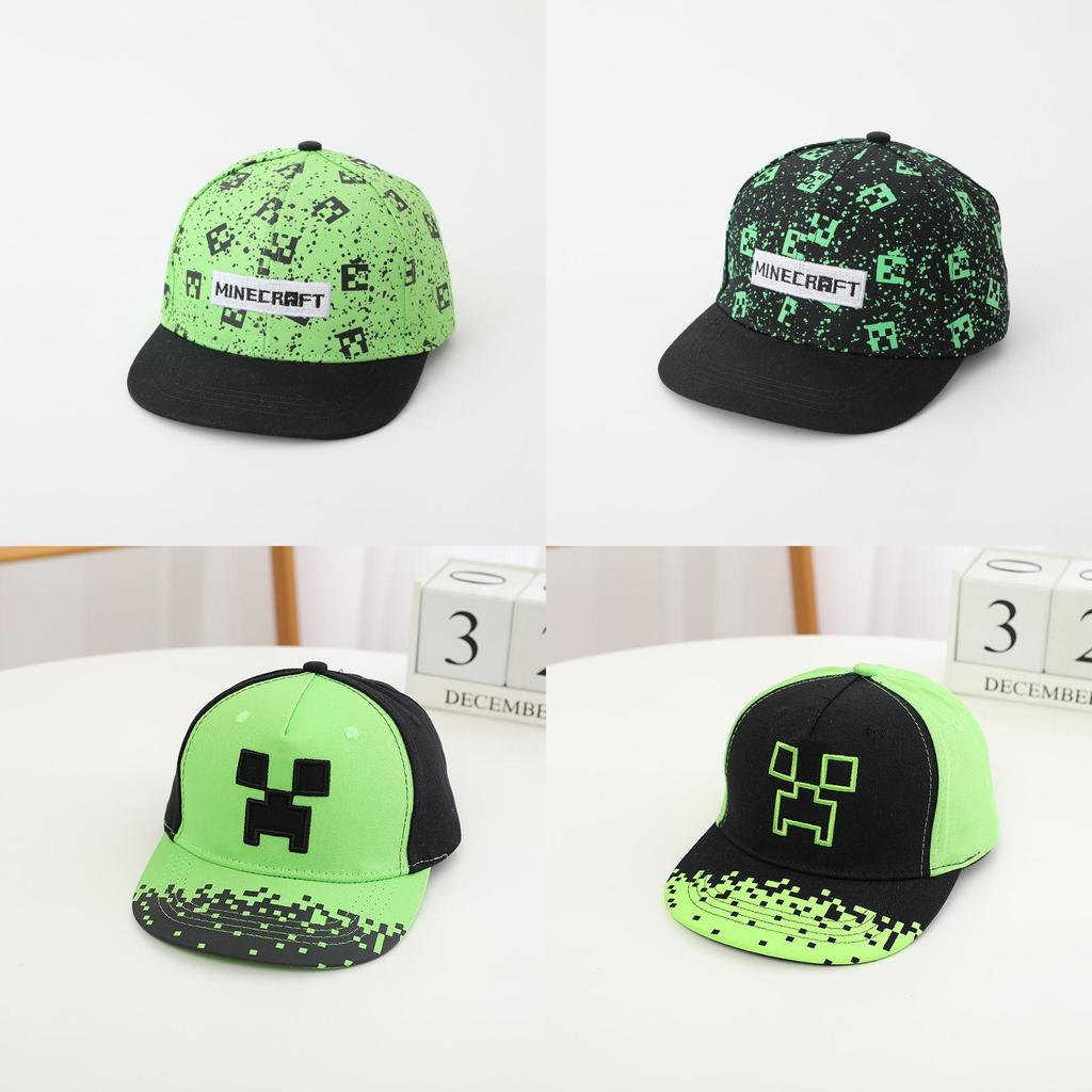 Pattern Minecraft Kids Cotton Baseball Cap With Flat Brim Sunshade For Outdoor