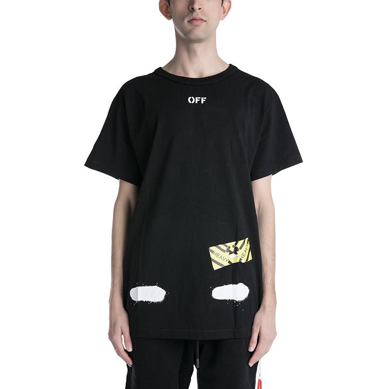 Off-White Diag Spray Tee Black Men Streetwear OMAA002G20JER0111001