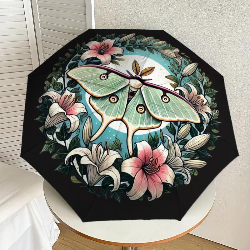 

1pc Moon Moth Luna Floral Wreath Umbrella with Plastic Handle,Suitable for All Seasons Home Travel Outdoor UmbrellaDD1432