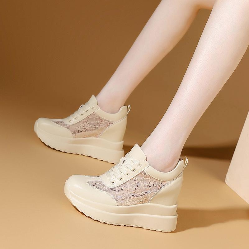 Trend Sonntag Herbst- und Winter-Damenschuhe neue Muffin-Dicksohle Innenhöhe erhöht lässige Netzschuhe einzelnes Paar