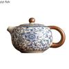 Ru Kiln Blue White Ceramic Teapot Creative Tea Maker Retro Handmade Teapot Kung Fu Tea Set Household Teaware Tea Infuser