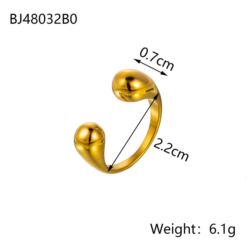 CARLIDANA Waterproof Stainless Steel 18K PVD Gold Plated Ring Geometric Adjustable Opening Simple Waterdrop Ring for Girl