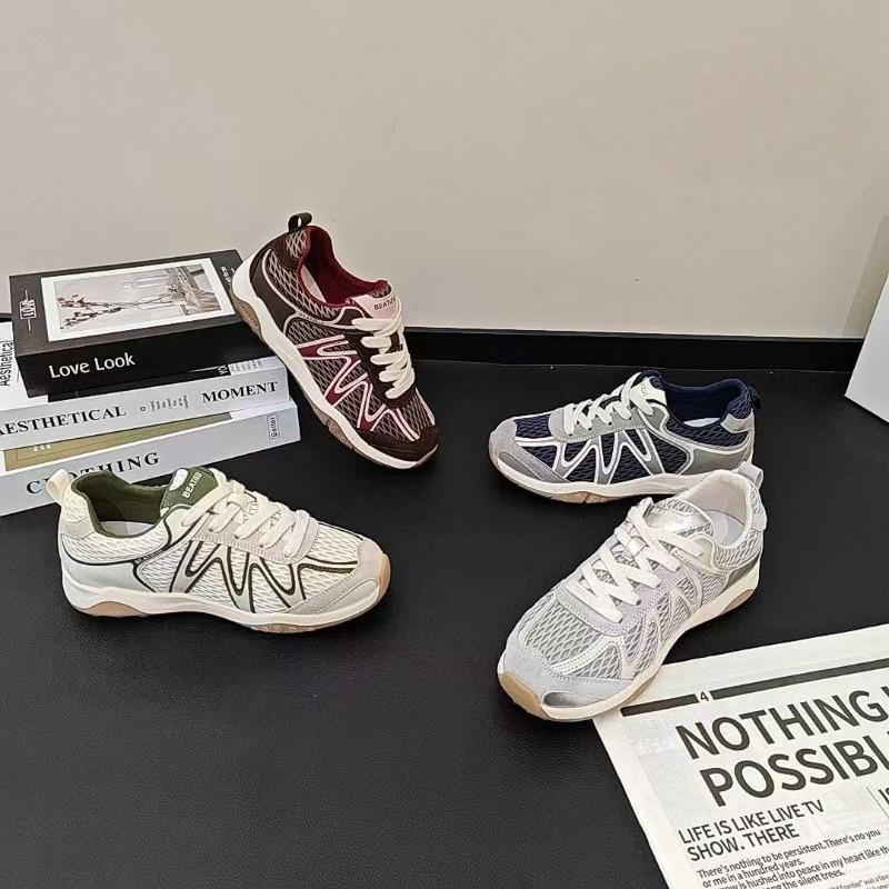 Retro silver platform sneakers women's autumn new breathable mesh casual dad shoes trend
