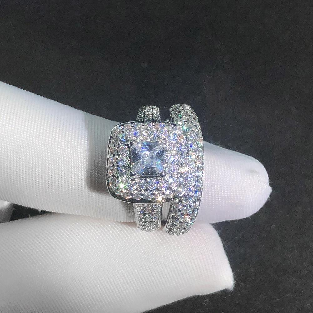 Hot Selling Women's Gorgeous Princess Cut Cubic Zirconia Promise Engagement Bridal Wedding Ring Set Jewelry Accessories