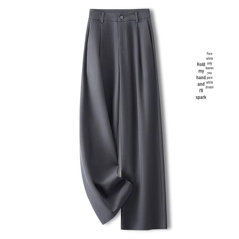 Women's Grey Wide-Leg High-Waisted Slimming Suit Pants for Spring/Autumn 2025