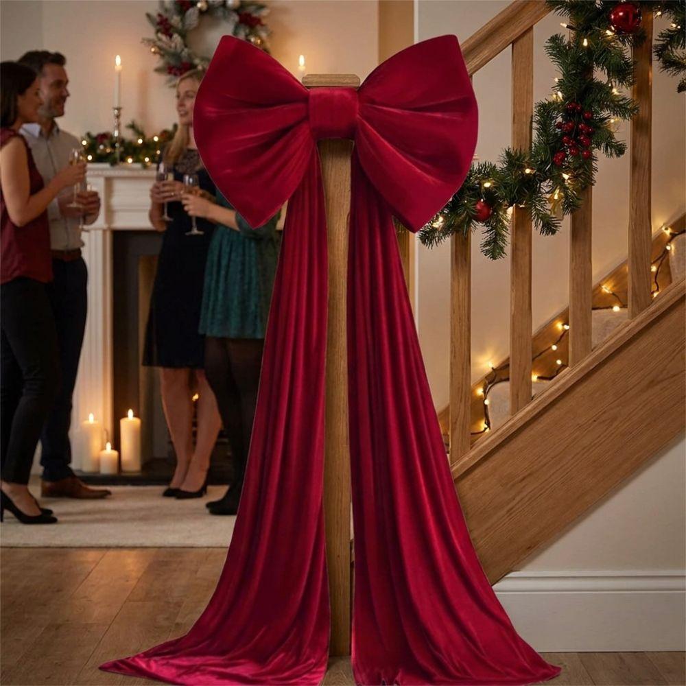 Solid Color Large Velvet Christmas Bow Long Streamers Soft Draping Tree Bow with Long Tails Wrinkle Resistant Elegance