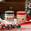 400ML Christmas Coffee Cups Personalized Ceramic Mug with Lid Cute Home Office Copo Breakfast Milk Drinking Friend Kid Xmas Gift