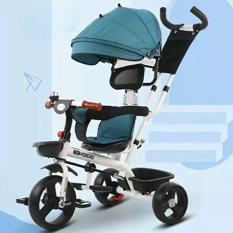 

Детская коляска 2 в 1 со складными педалями, детский трехколесный велосипед с большим задним отделением для хранения вещей, защитой от опрокидывания для малышей зелёный