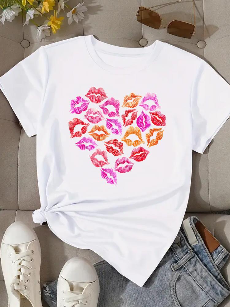 (Asian Size) Flower Watercolor Cute Women Clothing T Shirt Woman Top Fashion Female Short Sleeve Graphic T-shirts Print Tee