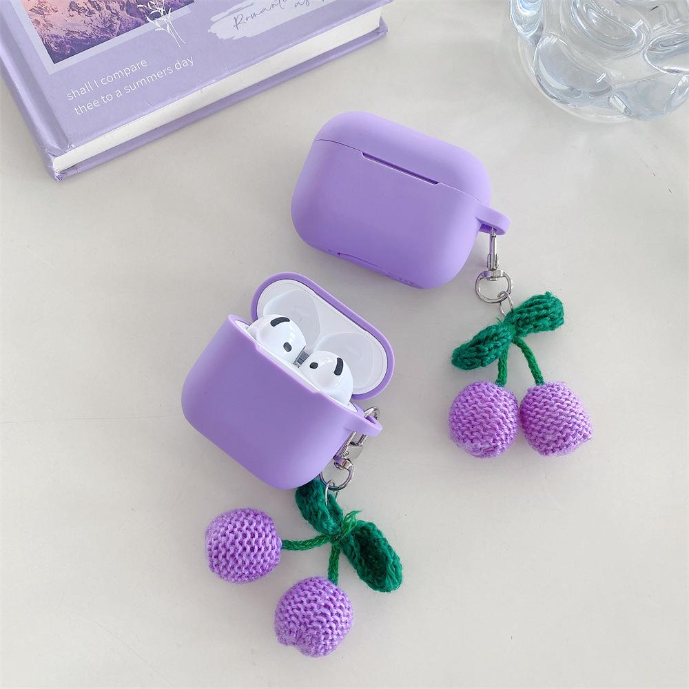Violet Plush Cherry for AirPods Pro1 Generation Protective Case 1 Generation Pro1 Apple Bluetooth Headset Case