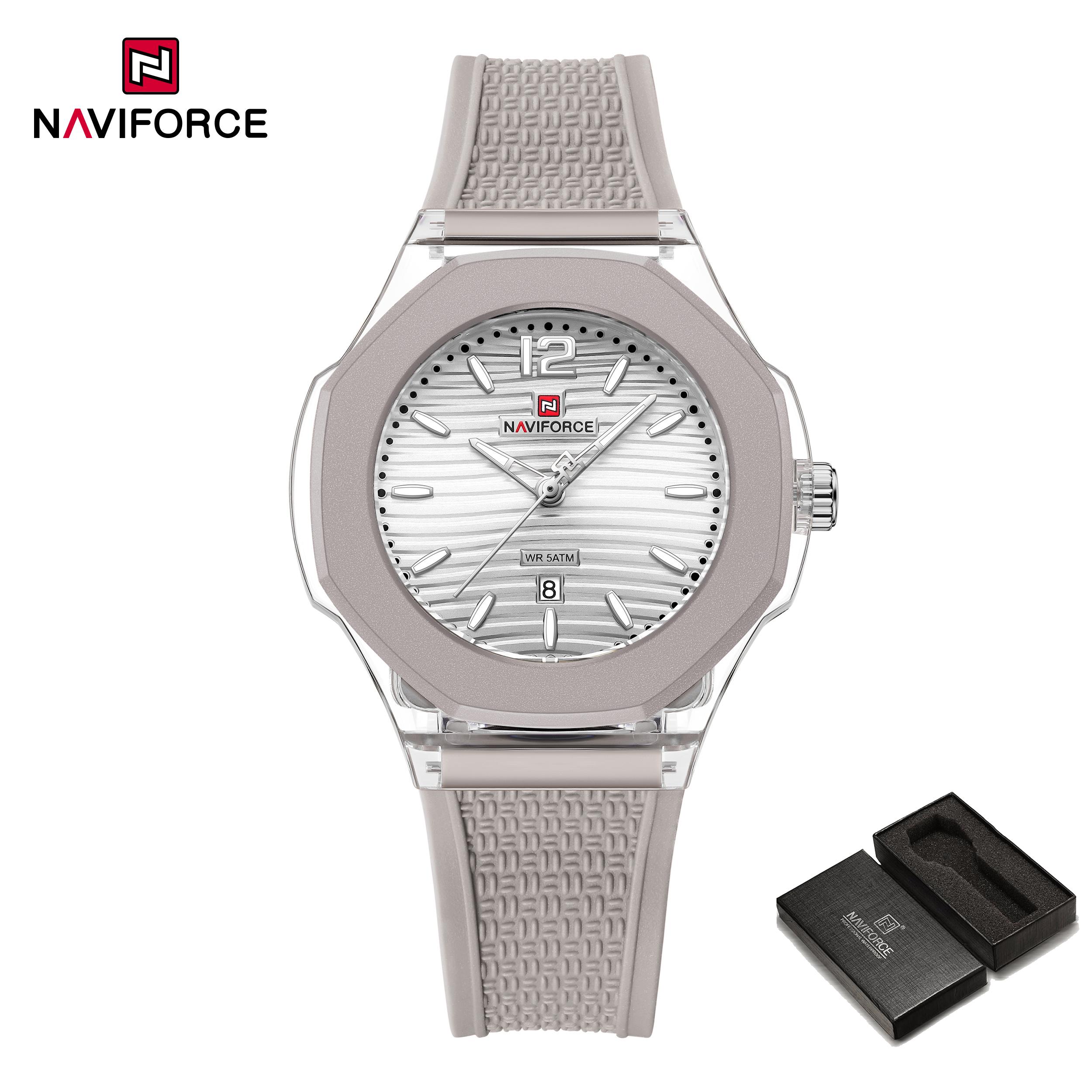 NAVIFORCE Original Women Girls Simple Quartz Watch Date Waterproof Silicone Strap Luminous Hands Lightweight Women Girls Watch Gift NF6109 серый
