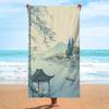Uma Toalha de Praia com Arte de Paisagem Chinesa Tradicional - Apresentando um Pavilhão Sereno à Beira do Rio e Design de Barco, Esta Macia e Grande Toalha de Banho