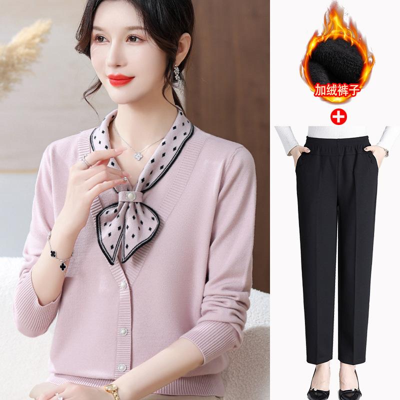 New mother autumn and winter clothing temperament fleece thickened sweater middle-aged and elderly women with bottoming shirt knitted top