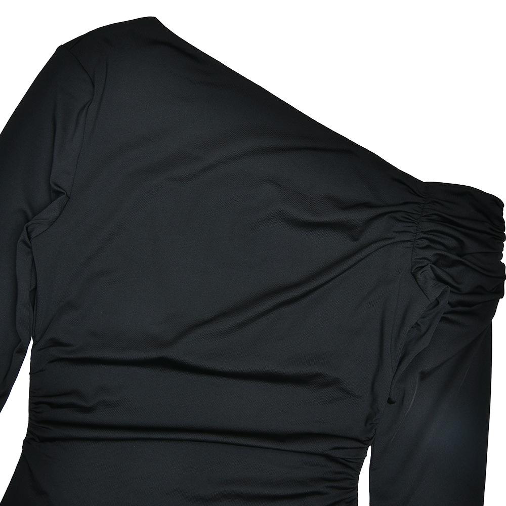 Fashion New Pleated Long Sleeve Slim Fit Sexy Rompers Women Jumpsuits Solid Elegant Base Bodysuits for Women Casual Skew Collar Ladies Jumpsuit 26162