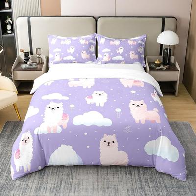 Alpaca Duvet Cover Queen King Size Cartoon Alpaca Bedding Set Suitable for Kids Teen Girls Cute Animal Print Quilt Cover 3 Pcs