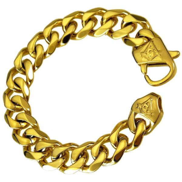 Freemasonry Masonic Mason Chain Nerezový náramek zlaté barvy pro muže a ženy