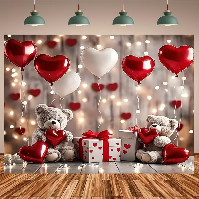 

2D Romantic Valentine s Teddy Bears and Gift Boxes Photo Booth Backdrop 47.2x31.5inch/120*80cm