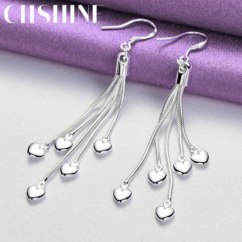 CHSHINE 925 Sterling Silver Tassel Love Heart Earrings For Women Wedding Engagement Fashion Charm Jewelry