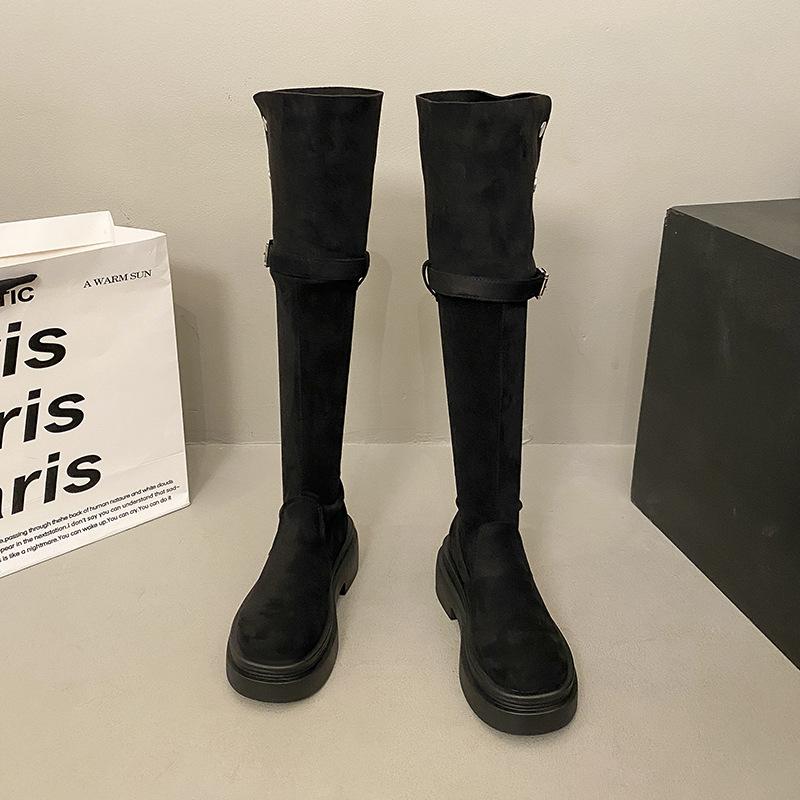 Two Wear Folded Knee Boots Small 2025 New Thick-soled Belt Buckle Western Boots Pile Boots Women