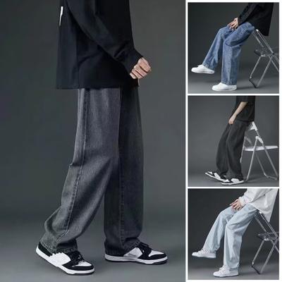 Jeans da uomo, pantaloni a gamba larga, pantaloni larghi, alla moda, larghi, retrò, dritti, pantaloni lunghi, in misto denim lavato, tuta casual, abbigliamento da strada per viaggi all'aperto