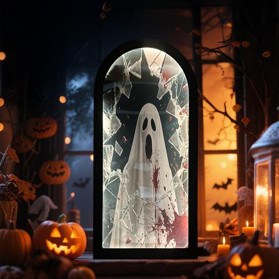 Halloween Hologram Ghost Mirror Spooky Blood Ghost Mirror with LED Light for Bedroom Kitchen Haunted House Decor