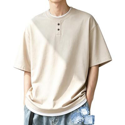 [Kayiyasu] Men's Short-Sleeved T-Shirt, Summer Wear, Heavyweight, Opaque, Layered Look, Big Silhouette, Plus Sizes, Solid Color, Cooling Touch, Antiba