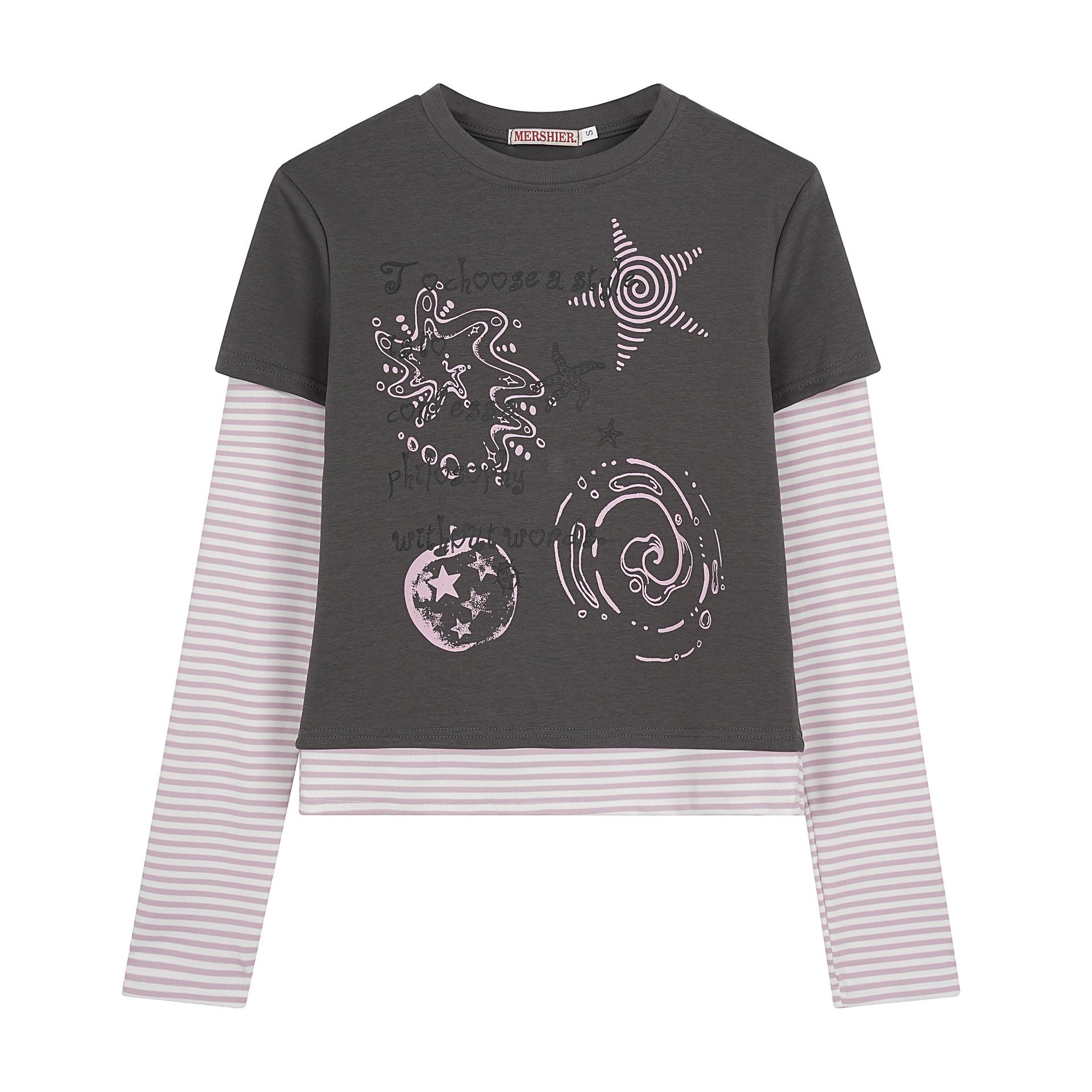 

Women s Spicy Two-Piece Style Striped Patchwork Long-Sleeve Slim Fit T-Shirt, Figure-Flattering Versatile Spring Top L