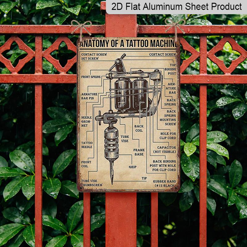 2D Flat Vintage Tattoo Machine Diagram Metal Sign - 7.87X11.8inch Aluminum Wall Art for Home, Bar, Cafe, Garden Decor - Ideal for Holiday Parties