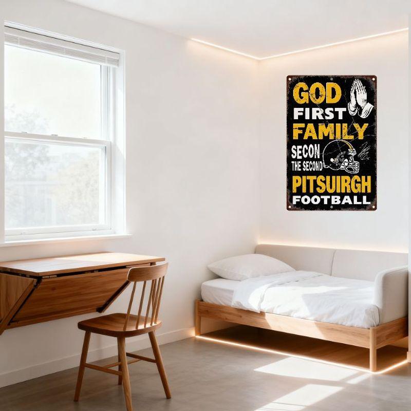 Vintage Pittsburgh Steelers Football Metal Tin Sign, Faith Family & Team Decor with Praying Hands, Retro Distressed Wall Plaque
