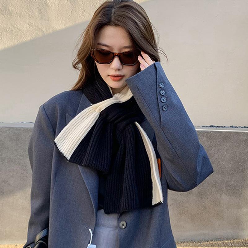 Korean Style Fashionable Casual Color-Blocked Thick Warm Long Scarf For Women