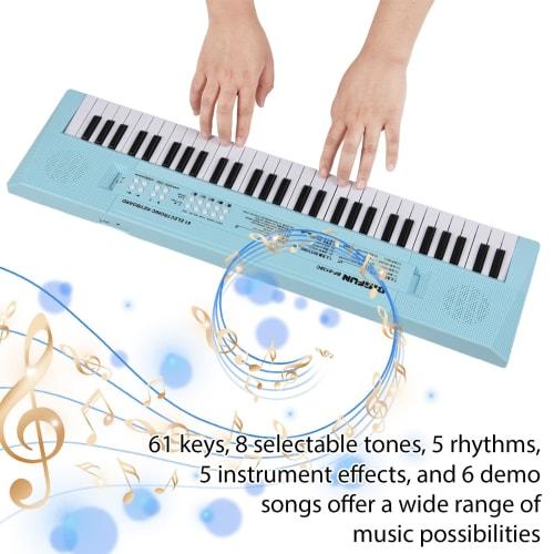Btuty 61-Key Electronic Keyboard Piano Instrument with Microphone, Dual Power Modes, 6 Demonstration Songs, 5 Different Rhythms, Portable Piano Keyboa