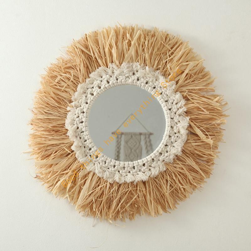Woven Cotton Rope Mirror Wall Boho Raffia Makeup Mirror Dressing Hanging Mirrors Living Room Bathroom Decoration 55KF CN