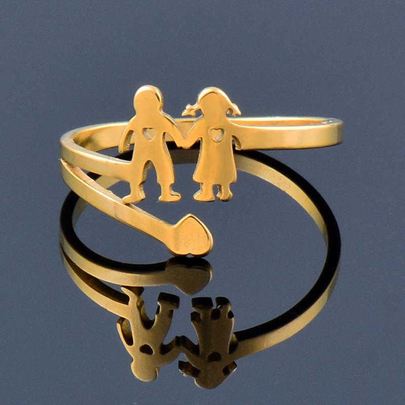 Vintage Gold Color Stainless Steel Rings for Women Moon Round Couple Anillos Jewelry Ring on Finger Gift JZ690 SSK
